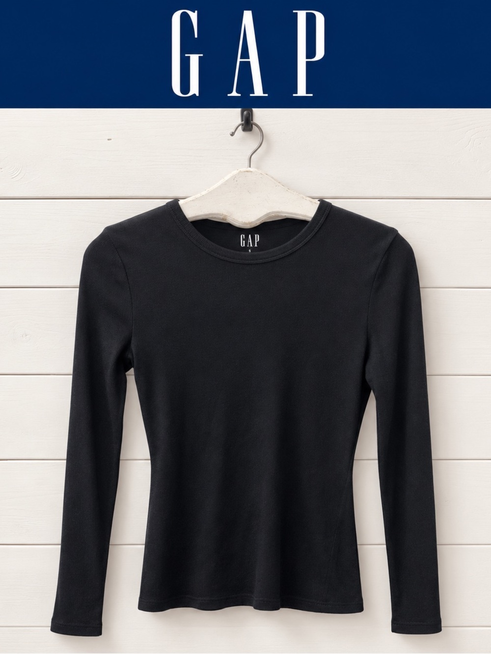 Gap Black Ribbed Long Sleeve Top – Size M